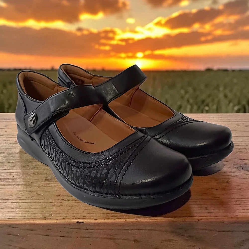 Clarks Appley Walk Mary Jane Shoes Sz‎ 9M Womens Black Leather Comfort Modest - Picture 14 of 16
